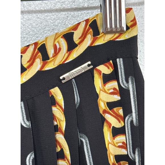 VTG Mamo Midi Pleated Skirt S Black Gold Silver Chain Baroque Print Luxury Glam - Picture 8 of 12